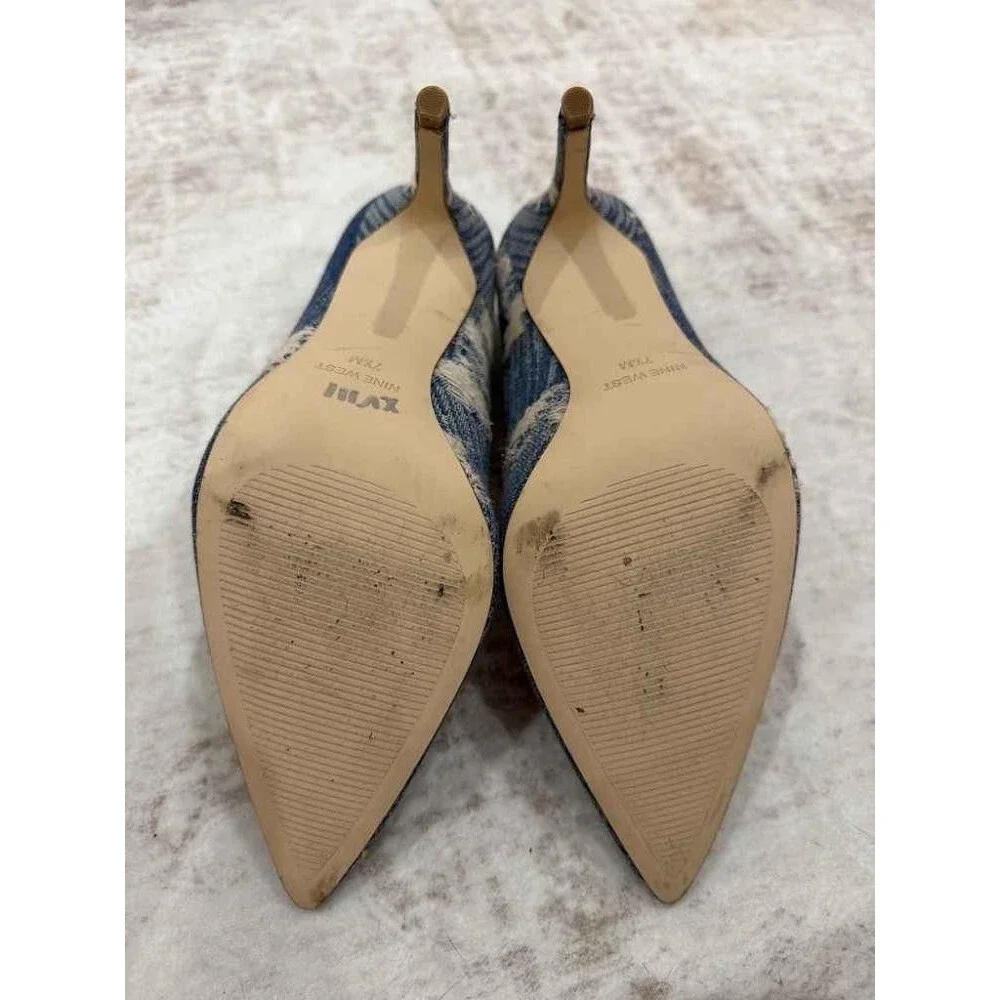 Nine West Fresh Pointed Toe Distressed Denim Pumps Heels 7.5